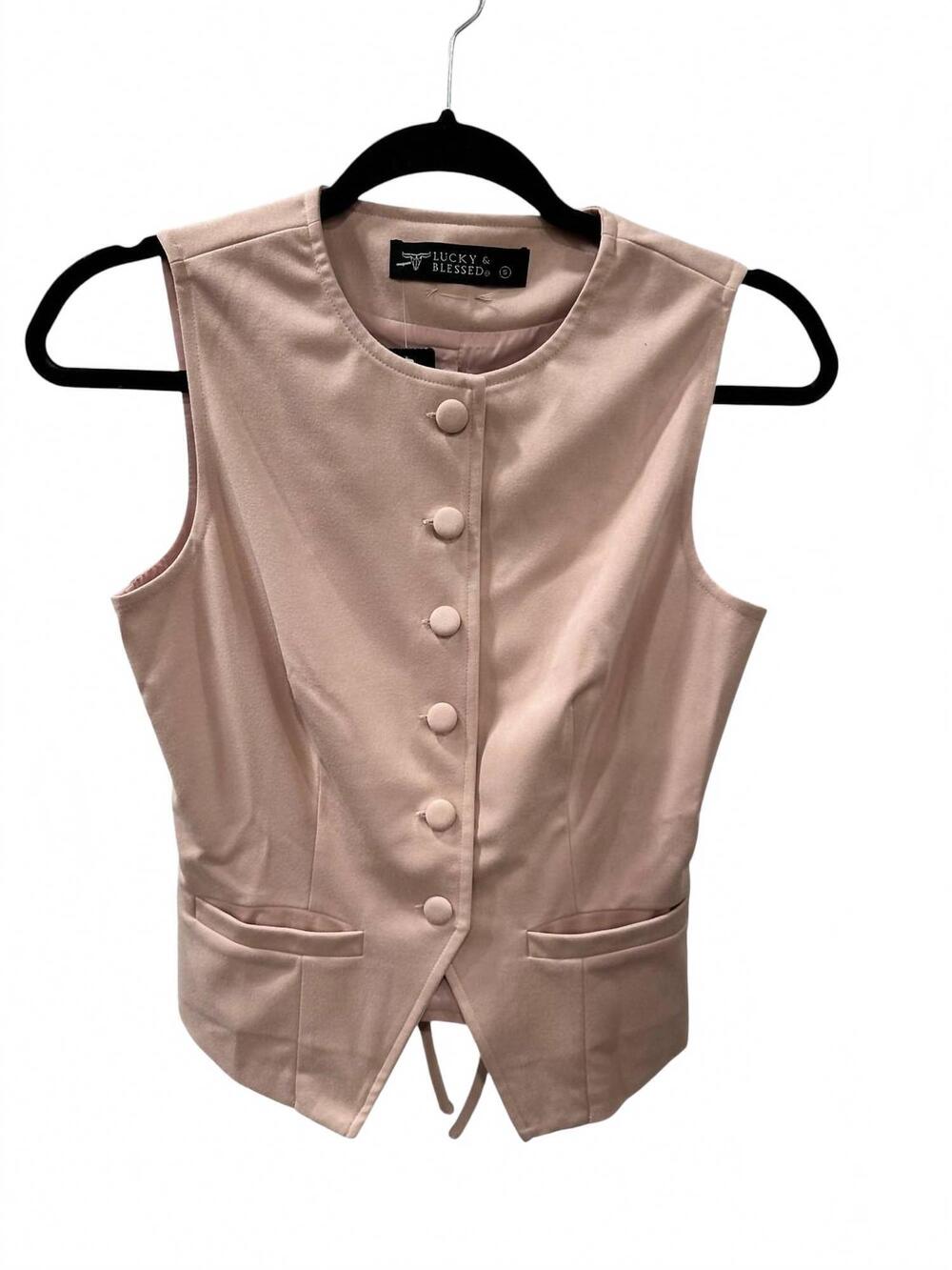 NEW LUCKY & BLESSED women's button up vest shirt in pink